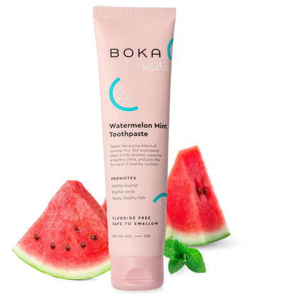 Boka Fluoride Free Toothpaste- Nano Hydroxyapatite, Remineralizing, Sensitive Teeth, Whitening- Dentist Recommended for Adult, Kids Oral Care- Watermelon Mint Natural Flavor, 4oz 1Pk - US Manufactured