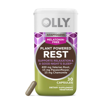 OLLY Sleep Aid Adaptogen, Valerian Root, Chamomile, Melatonin-Free, Sleep Support Supplement, Vegetarian, 30ct Capsules