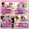 (13 Rooms) 292 PCS Dollhouse Building Playset, Pink Princess Castle Playhouse with Dolls, Furniture, Accessories, Pretend Play Dreamhouse Toys for 3 4 5 6 7 8 9 10 Years Old Girls Kids Toddlers Gifts