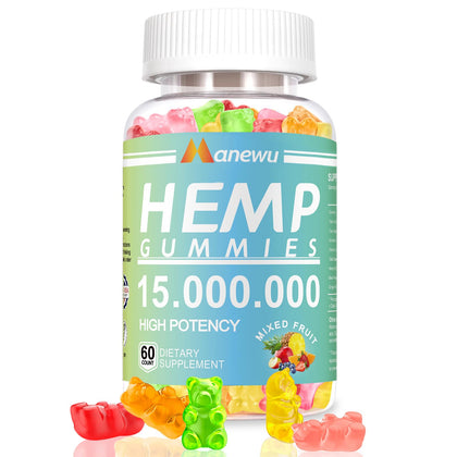 Organic Hemp Gummies - High Potency for Relaxation - Calm and Stress Vegan Non-GMO Edibles Fruity Gummy for Adult - Made in USA - Zero ÇBD Oil 60 Counts