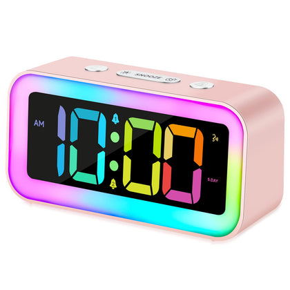 Cadmos Cute Pink Loud Alarm Clock with RGB Night Light - Perfect for Girls Room Decor and Kawaii Gifts, Small Size for Bedside or Desk Lamp in Bedrooms, Ideal for Kids, Teens (Red A)