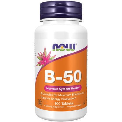 NOW Supplements, Vitamin B-50 mg, Energy Production*, Nervous System Health*, 100 Tablets