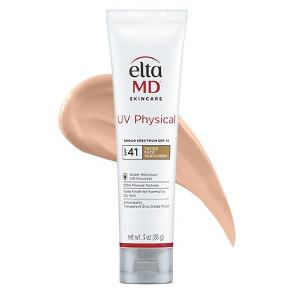 EltaMD UV Physical Tinted Face Sunscreen, SPF 41 Mineral Sunscreen with Zinc Oxide, Water Resistant up to 40 Minutes, Protects Extra Sensitive and Post Procedure Skin, Oil Free, 3.0 oz Tube