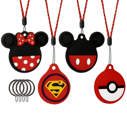 Airtag Holder for Kids(4 Pack), Airtag Necklace Keychain for Kids & Adult Cute Cartoon Airtag Hidden GPS Tracker Case Soft Silicone Cover with Key Ring for Child/Elderly/Backpack/Luggage