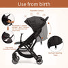 Lightweight Travel Stroller - Compact Umbrella Stroller for Airplane, One-Hand Folding Baby Stroller, Newborn Infant Stroller w/Adjustable Backrest/Footrest/Canopy/T-Shaped Bumper (Black)