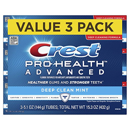 Crest Pro Health Advanced Deep Clean Toothpaste, Mint, 5.1 Ounce, Pack of 3