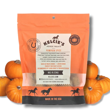 Kelcies Pumpkin Spice Horse Treats for Training and Bonding - Made with All-Natural Flavors, Horse Treats Low Sugar Delights of Pure Flavor and Health, Suitable for Horses with Cushing's, 8oz Bag