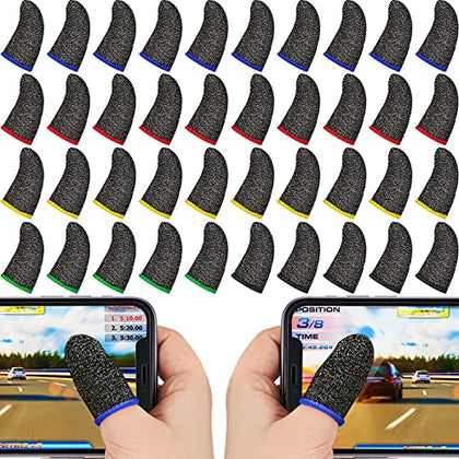 30 Piece Finger Sleeve for Gaming Mobile Game Controller Finger Thumb Sleeve Anti Sweat Breathable Seamless Touchscreen Finger Cover Silver Fiber for Phone Game(Assorted Colors)
