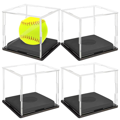 4PCS Arcylic Softball Display Case Softball Holder Stand UV Protected Clear Display Cube Memorabilia Display & Storage Box Golf Ball Baseball Display Case for Sports Ball Storage