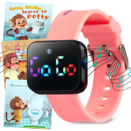 Potty Training Watch for Kids V2 - A Water Resistant Potty Reminder Device for Boys and Girls to Train Your Toddler with Fun/Musical & Vibration Interval Reminders with Potty Training eBook (Pink)