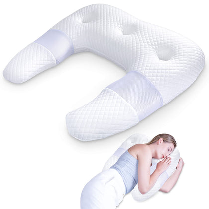 SAHEYER Pillow for Side Sleeper, Odorless Body Memory Foam Pillow with Removable Washable Cover, U-Shaped Ergonomic Orthopedic Support Bed Contour Pillows for Neck, Back, Shoulder Pain Relief, White