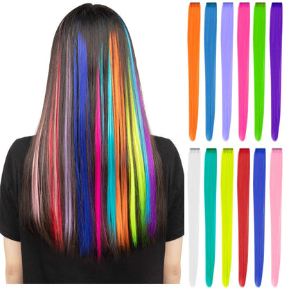 YaFex 12 Pcs Clip in Hair Extensions, 22 Inch Colored Hair Extensions Party Highlights Long Straight Synthetic Hairpieces for Women Kids Girls (Rainbow)