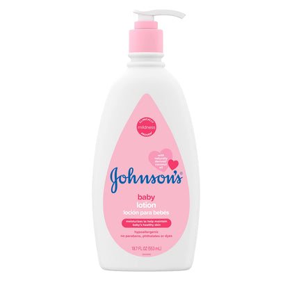 Johnson's Baby Moisturizing Mild Pink Baby Lotion with Coconut Oil for Delicate Baby Skin, Paraben-, Phthalate-& Dye-Free, Hypoallergenic & Dermatologist-Tested, Baby Skin Care, 18.7 Fl. Oz