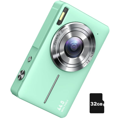 FHD 1080P Digital Cameras for Kids Boys Girls Compact Digital Point and Shoot Camera with 16X Zoom 32GB Card Small Kids Camera, Green