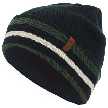 KNITDAY Men's Black Cuffed Running Golf Beanie Winter Hat for Men, Mens Sports Outdoor Oversized Beanie Hats, Knitted Stripes Headband Pattern Cuff Soft Comfortable Beenie Skull Cap (Black)