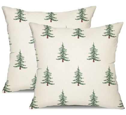 DFXSZ Christmas Pillow Covers 18x18 inch Set of 2 Christmas Tree Decorative White Throw Pillow Covers Winter Famliy Decoration for Home Couch 30