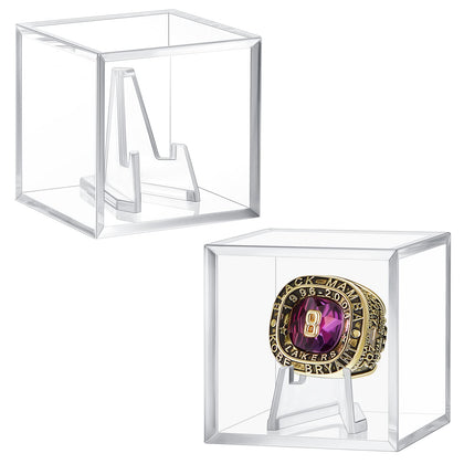 Championship Ring Display Case Clear Acrylic Display Case Mini Acrylic Easel Stands Challenge Coin Holder Acrylic Stands for Display Box and Stand Holder Clear UV Ring Holder, 1.77 Inch Tall (2 Sets)