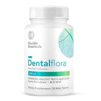 Dentalflora Oral Probiotic by Biocidin - Supports Oral Microbiome & Teeth Care - Helps Reduce Formation of Dental Plaque - Breath Freshener Probiotics for Women, Men & Kids (30 Mint Fresh Tablets)
