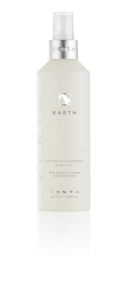 Zents Luminous Cashmere Body Oil, Soften and Moisturize Skin with Vitamin E and Organic Coconut Oil, 8 fl oz / 240 ml (Earth)