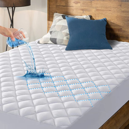 HYLEORY Queen Size Waterproof Mattress Pad Protector, Breathable Quilted Mattress Cover Noiseless Waterproof Fitted Sheet Mattress Topper Upto 21