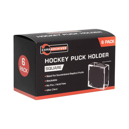 6-Count Hockey Puck Holder - Cube Square Hockey Puck Display Cases, 2-Piece Snap Clear Hockey Puck Holder, Official Size Hockey Puck Display Boxes
