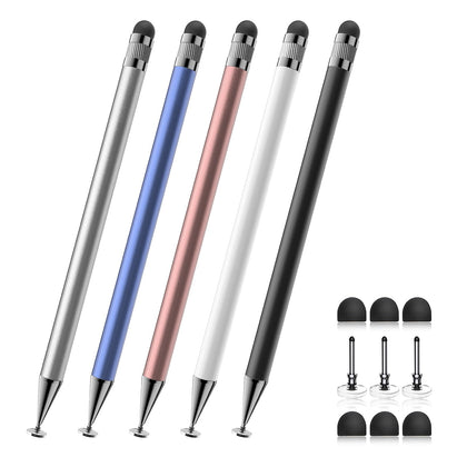 Stylus (5 Pcs), 2-in-1 Stylus Pen for Touch Screen, High Precision and Sensitivity, Suitable for iPhone/ipad/Android Tablets, Compatible with All Touch Screens (Black/White/Blue/Rose Gold/Silver)