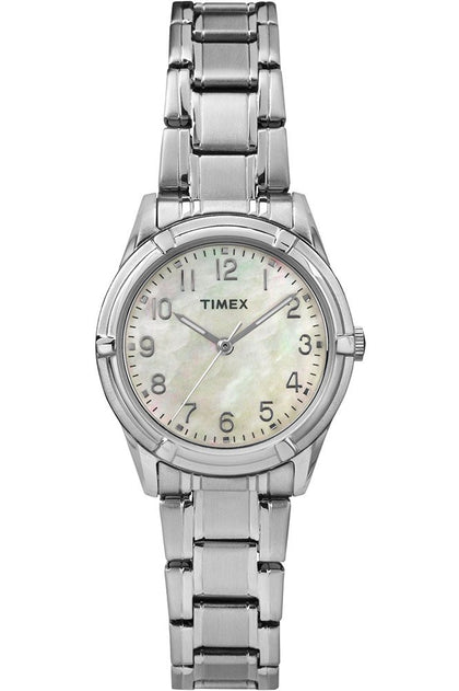 Timex Women's Quartz Watch with Mother of Pearl Dial Analogue Display and Leather Strap, Stainless Steel, Bracelet