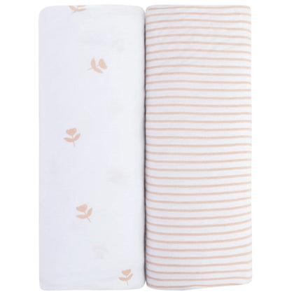 Changing Pad Cover 2 Pack - Baby Changing Pad Cover with 100% Jersey Cotton - Changing Pad Covers for Girls and Boys, Newborn Essentials (Pink Tulip & Stripes)
