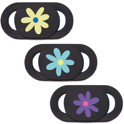 Veekyvicky Laptop Camera Cover Slide Webcam Cover for Privacy Fits for Mini PC, PC, Surface, Tablet, Desktop Computer, Smart Phone - 3 Packs, Flower