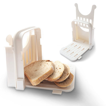 KitchenThinker Bread Slicer for Homemade Bread, Plastic Bread Slicer Machine and Compact Bread Slicing Guide 4 Sizes Bread Loaf Slicer Thin Bread Cutter, Foldable and Manual Bread Slicer for Kitchen