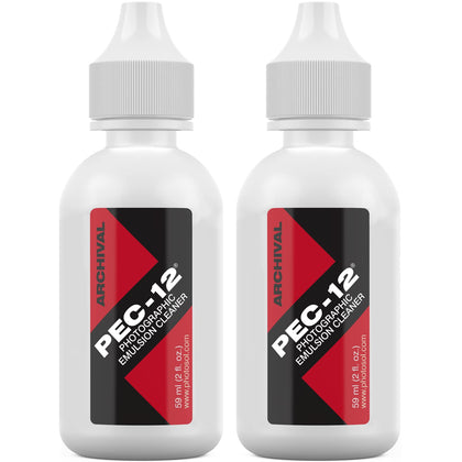 PEC-12 Photographic Emulsion Cleaner - Remove Non-Water Based Stains, Grease & Ink from Emulsions and Bases - For Cleaning 35mm Film, Photo Negative, B&W Slide with Dropper Tip (2oz) 2-Pack
