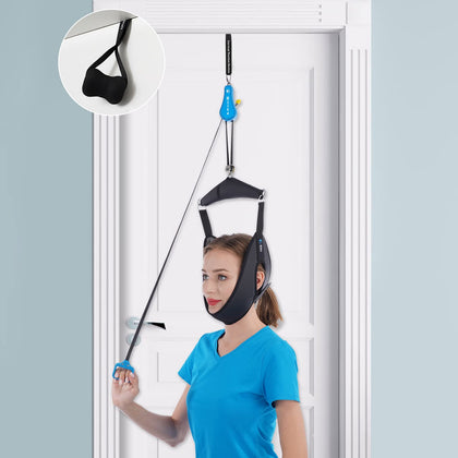 Cervical Neck Traction Device for Home Use, Portable Neck Stretcher Hammock Over Door for Neck Pain Relief, Neck Sling for Spine Decompression