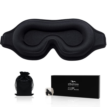 Albatross Health New England Sleep Mask for Men Women, Upgraded 3D Contoured Cup Eye mask with Adjustable Strap, Breathable & Soft for Sleeping, Yoga, Traveling (Black)