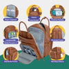 BabbleRoo Leather Diaper Bag Backpack - Baby Essentials Travel Baby Bag, Multi function, Waterproof, with Changing Pad, Stroller Straps & Pacifier Case - Unisex, Natural Brown
