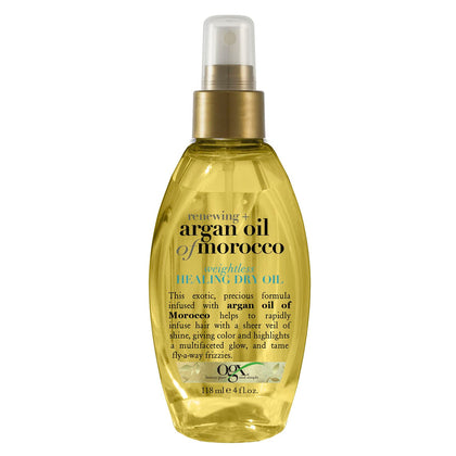 OGX Renewing + Argan Oil of Morocco Weightless Healing Dry Oil Spray, Lightweight Hair Oil Mist for Split Ends, Frizzy Hair and Flyaways, Paraben-Free, Sulfated-Surfactants Free, 4 Fl Oz