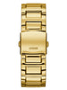 GUESS Stainless Steel Gold-Tone Crystal Embellished Bracelet Watch with Day, Date + 24 Hour Military/Int'l Time. Color: Gold-Tone (Model: U0799G2)