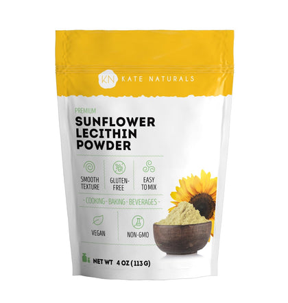 Kate Naturals Sunflower Lecithin Powder for Baking Bread, Gummies, Cooking (4oz) 100% Natural, Gluten Free, Non-GMO Substitute for Lecithin Powder for Liposomal Vitamin C, Lactation Supplement
