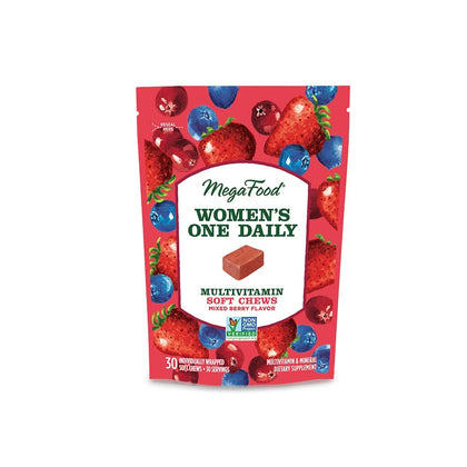 MegaFood Women's One Daily Multivitamin Soft Chews - Multivitamin for Women with Folate, Vitamin B6, Vitamin B12, Biotin, Vitamin D - Mixed Berry Flavor - Vegetarian, Non-GMO - 30 Chews