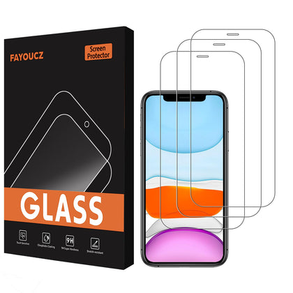 FAYOUCZ 3 Pack Glass Screen Protector Compatible with iPhone 11/XR, 6.1 Inch Tempered Glass Film Anti Scratch High Definition