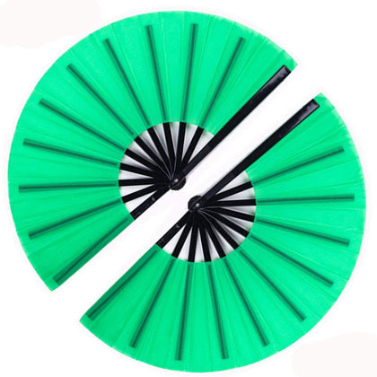 Tkocisa 2 Pack Large Folding Hand Fan, Nylon-Cloth Vintage Retro Fabric Fans, Chinese Kung Fu Tai Chi Hand Fan for men/women, Festival, Dance, Gift, Performance, Decorations (Green)