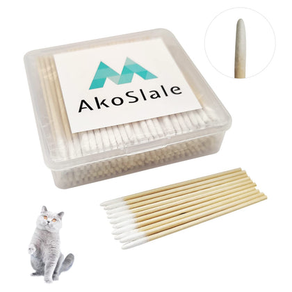AkoSlale Wooden Q Tips,Pointed Tip Cotton Swabs, 200Pcs-2.9 Inch, Cat Eye Cleaner, Cat Wound Care,Micro-Swab Sticks for Makeup Cosmetic Nails Clean