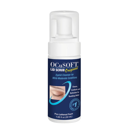 OCuSOFT Lid Scrub Original Foaming Eyelid Cleanser - Mild Instant Foaming Eyelash Cleanser - Daily Eyelid Wash to Remove Oil, Dust, Pollen & Eye Makeup - 1.68 fl oz