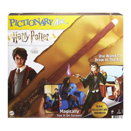 Mattel Games PICTIONARY AIR HARRY POTTER Family Drawing Game, Wand Pen, 112 Double-Sided Clue Cards with Picture Bonus Clues, Trunk Card Holder, Collector Package. Gift for for 8 Year Olds & Up