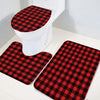 3 Pieces Christmas Bathroom Rugs and Mats Sets, Non Slip Water Absorbent Bath Rug, Toilet Seat/Lid Cover, U-Shaped Toilet Mat, Home Decor Doormats - Red Black Classic Farm Buffalo Plaid