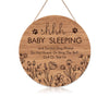 Funny Baby Sleeping Hanging Sign Plaque, Do Not Knock Or Ring The Bell, Round Wooden Door Hanger for Baby Room, Nursery, Front Door, Door Knob Decor (12x12inch)