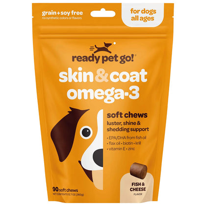 Omega 3 Fish Oil for Dogs - Healthy Skin and Coat Supplement for Dogs - Dog Itch Relief - Boost Luster & Shine Reduce Shedding - Supports HIPS Joints & Immune Health - Dog Skin Care Chews - 90 Count