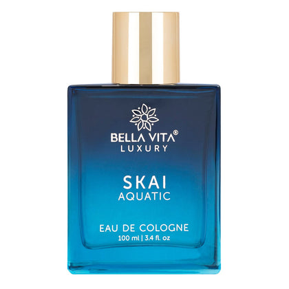 Bella Vita Organic Skai Aquatic Eau De Cologne Unisex Perfume for Men & Women with Bergamot, Pink Pepper | Long Lasting Aqua EDC Fragrance Scent, 100 mL | 3.4 Fl.oz