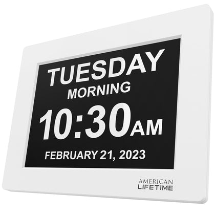 American Lifetime ?New 2023? Dementia Clock Large Digital Clock for Seniors, Digital Clock Large Display with Custom Alarms, Clock with Day & Date for Elderly, Large Number Digital Clock White
