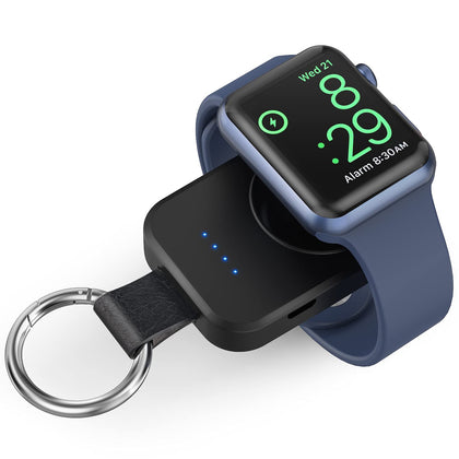 i.VALUX Portable Wireless Charger for Apple Watch Series 9/8/UItra/7/6/5/4/3/2/SE/Nike,Compact Magnetic iWatch Charger 1000mAh Extra Power Bank Keychain Style Gift Your Father Mother Birthday-Black
