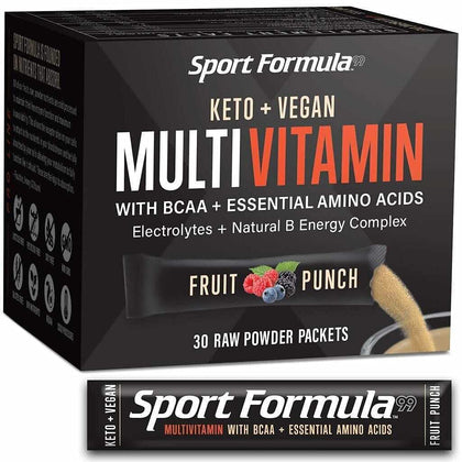 Multivitamin Powder Drink Mix Vitamins - Keto Vegan Friendly - BCAA Won't Upset Your Stomach Daily Keto MultiVitamin for Men and Women Amino Acid Powder Fruit Punch Packet Multivitamin Powder Electrolytes